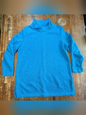 Lands' End Blue Mock Turtleneck Top Womens XL Cozy Warm Activewear Sweater